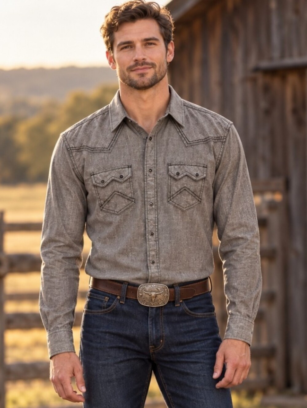 Cody James Men’s Gray Pearl Snap Western Cowboy Rodeo Shirt Size M